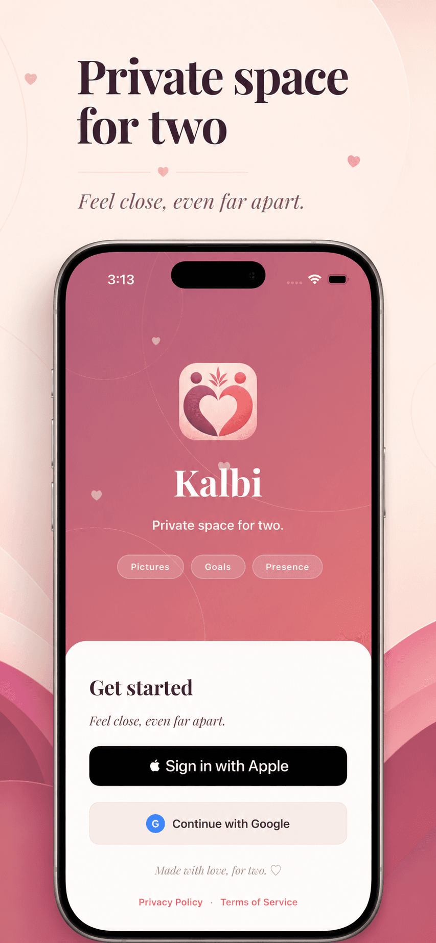 Kalbi iPhone screen showing distance and next-visit countdown